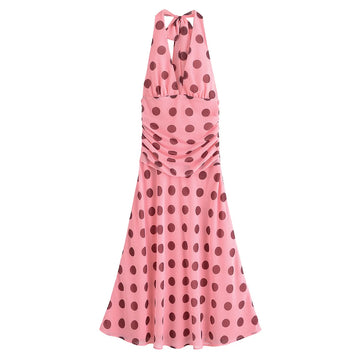 MQTIME  -  summer new women's casual fashion simple halter neck V-neck sleeveless backless polka dot long dress